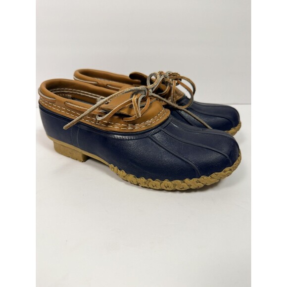 Bean Boots by LL Bean Women's 7 Navy Brown Leather Low Rubber Moc Toe Duck Snow - Picture 1 of 7